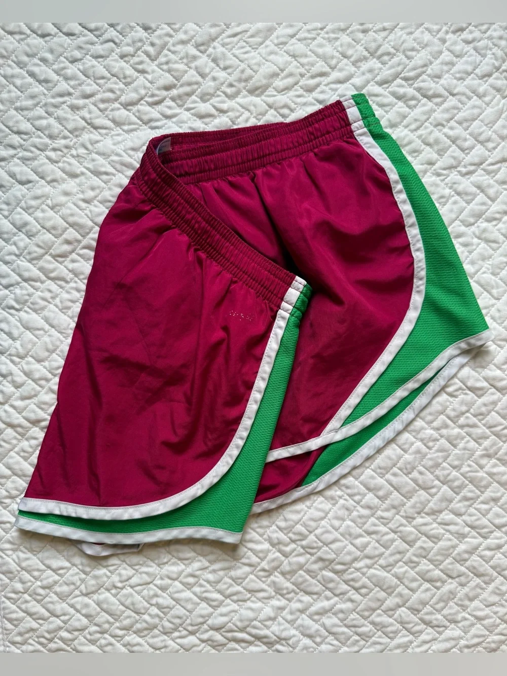 Medium Soffee Hot Pink Women's Athletic Shorts with Green Trim - Picture 4 of 4